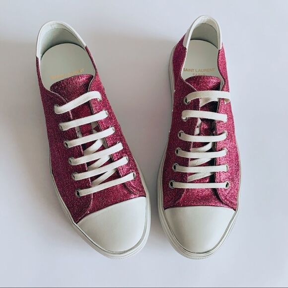⭕️ SAINT LAURENT Sneakers Low Pink Glitter YSL - Picture 3 of 11